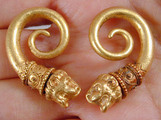 Solid 24 Karat Gold Babylonian Lion-Head Spiral Plug Style Earrings